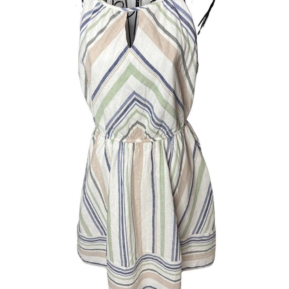 Mi Ami Linen Cotton Striped Halter Dress Keyhole Chevron Boho Multi L